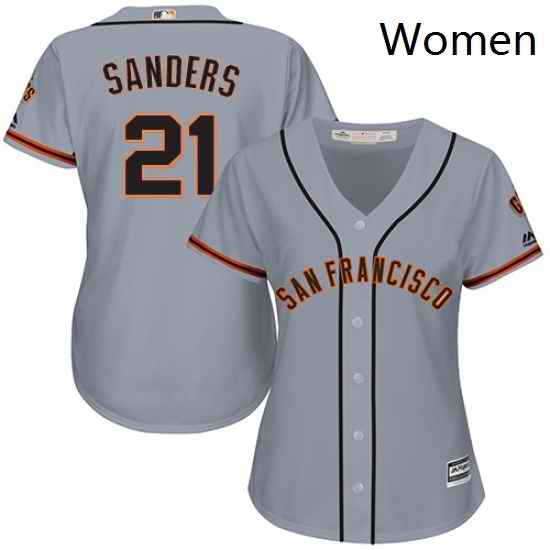 Womens Majestic San Francisco Giants 21 Deion Sanders Authentic Grey Road Cool Base MLB Jersey